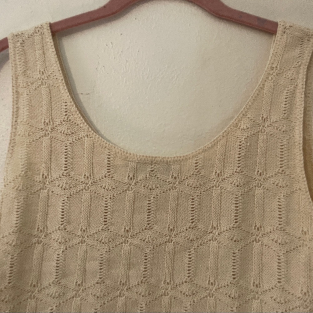 Vintage G.A.S. West USA Cotton Knit Sweater Tank Cream Cropped M - Picture 6 of 11